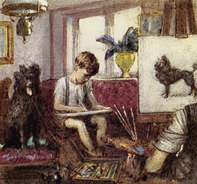 Howard Carter kasvoi Lontoossa taiteilijan poikana (värilitografia). tekijältä John Millar Watt