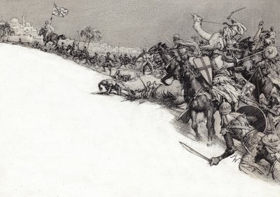 Saraseenit hyökkäävät Jerusalemiin (guassi paperille) tekijältä John Millar Watt