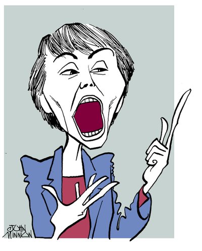Camille Paglia - karikatyyri suu auki tekijältä John Minnion