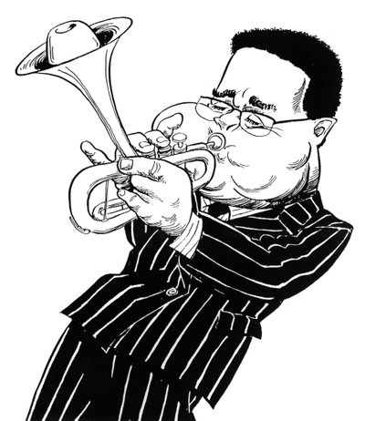 Dizzy Gillespie (John Birks Gillespie), John Minnionin tekemä karikatyyri. tekijältä John Minnion