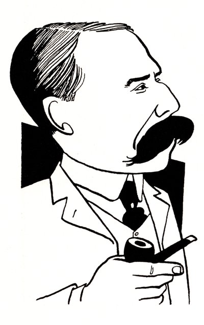 Edward Elgar - karikatyyri piippu kädessä tekijältä John Minnion