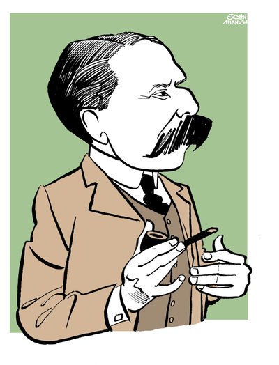 Edward Elgar - karikatyyri piippu kädessä tekijältä John Minnion