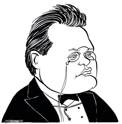Max Reger - saksalaisen säveltäjän karikatyyri tekijältä John Minnion