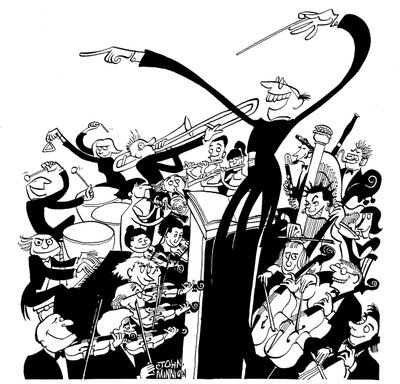 Orkesteri ja kapellimestari - John Minnionin karikatyyri tekijältä John Minnion