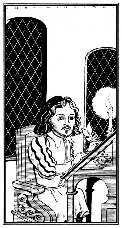 Thomas Tallis - karikatyyri kirjoituspöydän ääressä - englantilainen säveltäjä - 30. tammikuuta 1505 - 23. marraskuuta 1585 tekijältä John Minnion