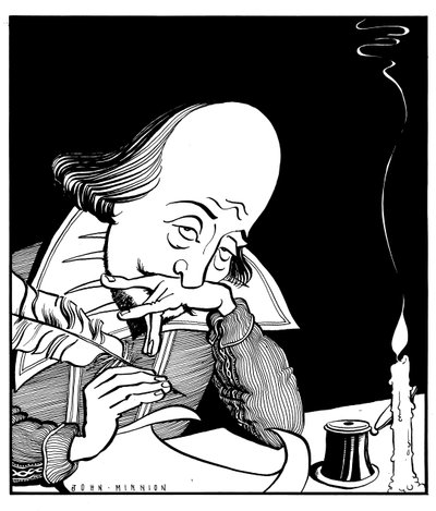 William Shakespeare kirjoittamassa näytelmää John Minnionilta tekijältä John Minnion