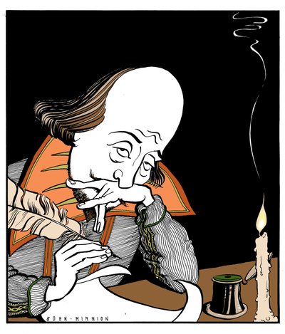 William Shakespeare kirjoittamassa näytelmää John Minnionilta tekijältä John Minnion