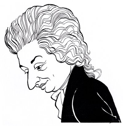 Wolfgang Amadeus Mozart - karikatyyri tekijältä John Minnion