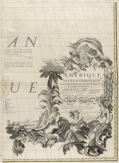 Kartta brittiläisistä ja ranskalaisista alueista Amerikassa, 1756 (kaiverrus ääriviivavärillä paperille) tekijältä John Mitchell