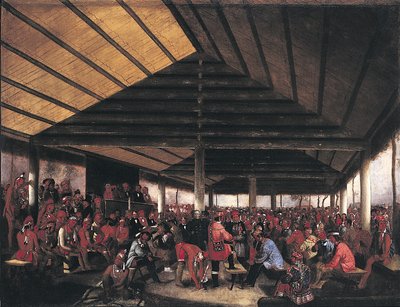Kansainvälinen intiaanineuvosto (pidettiin Tallequahissa, intiaanialueella vuonna 1843). tekijältä John Mix Stanley