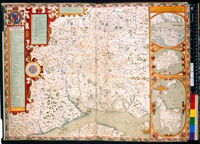 Lisätä. 31853, ff.23-24, Southampton, Hampshire: Kuvaus: J. Norden, kartta: 1595 (värillinen kaiverrus) tekijältä John Norden