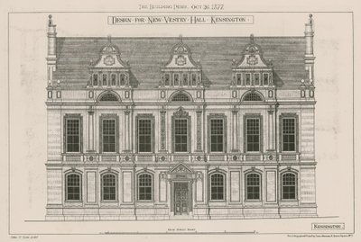 Suunnittelu New Vestry Hallille, Kensington, Lontoo tekijältä John Oldrid Scott