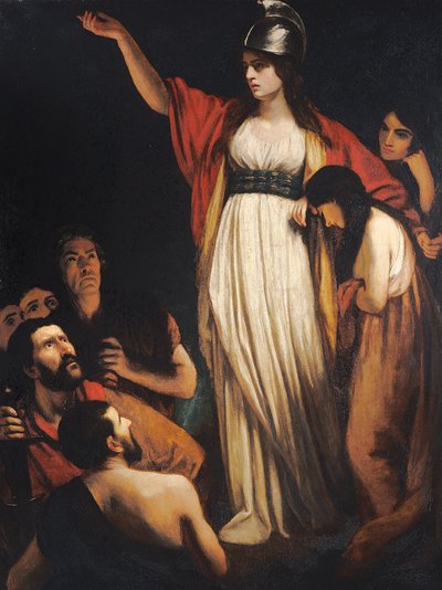 Boadicea kiusaa brittejä tekijältä John Opie