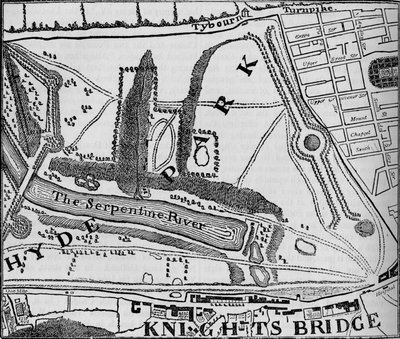 Kartta Hyde Parkista, Lontoosta, 1748 1878 tekijältä John Pine