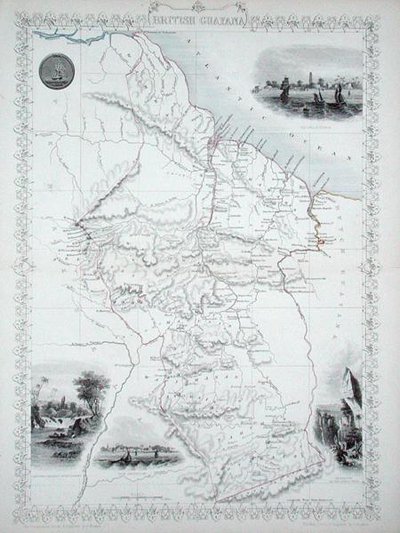 Brittiläinen Guyana, John Tallis & Co:n, New Yorkin ja Lontoon julkaisemasta World Maps -sarjasta tekijältä John Rapkin