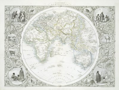 Itäinen pallonpuolisko, John Tallis und Co.:n, New Yorkin ja Lontoon, 1850-luvulla julkaisemasta World Maps -sarjasta tekijältä John Rapkin