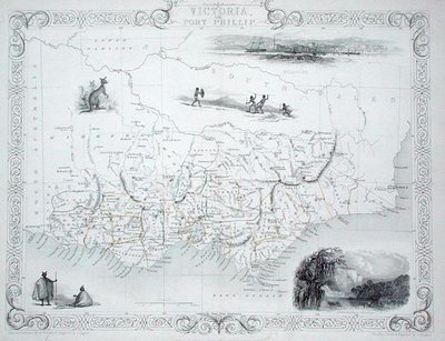 Victoria tai Port Phillip, Australia, John Tallis & Co:n New Yorkista ja Lontoosta julkaisemasta World Maps -sarjasta tekijältä John Rapkin