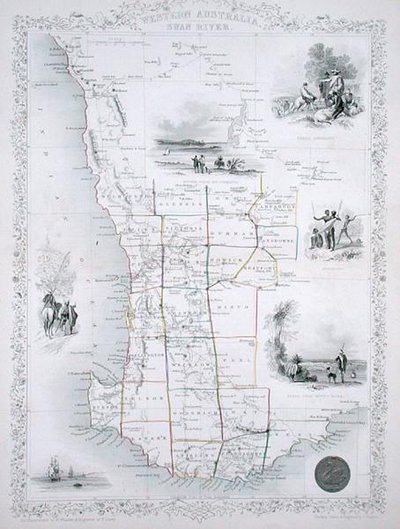 Länsi-Australia, John Tallis & Co:n Lontoon ja New Yorkin julkaisemasta World Maps -sarjasta tekijältä John Rapkin