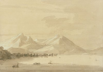 Como-järvi (lyijykynä ja pesu paperille) (pari 111238) tekijältä John Robert Cozens