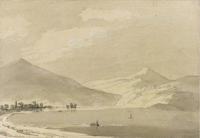 Comojärvi (kynä ja pesu paperille) (pari 111239) tekijältä John Robert Cozens