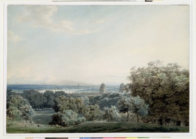 Lontoo Greenwich Hillistä, n. 1791 (wc, musta muste ja pesu grafiitilla kudospaperilla) tekijältä John Robert Cozens