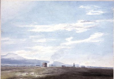 Haudan jäännökset Campagnassa lähellä Roomaa, n. 1783 (akvarelli kynällä paperille) tekijältä John Robert Cozens