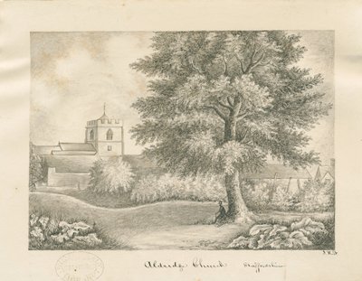Aldridge Church: kynä- ja pesupiirustus, nd [1800-luku] tekijältä John Robert Fernyhough