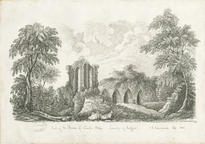 Croxden Abbey: kynä- ja mustepiirustus tekijältä John Robert Fernyhough