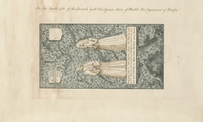 Madeley Church - John Egertonin hautakivi: kynän ja musteen pesupiirustus, nd [1800-luku] tekijältä John Robert Fernyhough