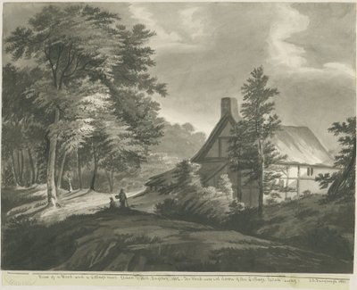 Rugeley - Mökki lähellä Etchinghilliä: tumma seepiapesu, 1835 tekijältä John Robert Fernyhough