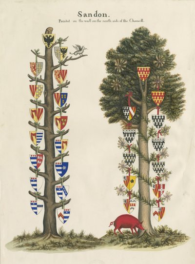 Sandon Church - Seinämaalaus: akvarellimaalaus ja [1800-luku] tekijältä John Robert Fernyhough