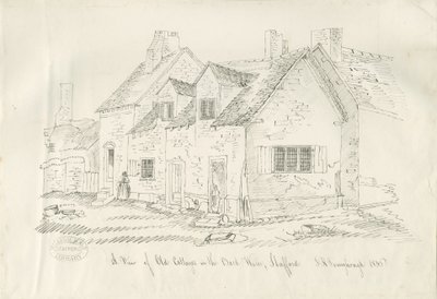 Stafford - Old Cottage in Back Walls: kynä- ja mustepiirustus, 1836 tekijältä John Robert Fernyhough