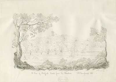 Stafford Castle - East View: kynä- ja seepiapiirustus tekijältä John Robert Fernyhough