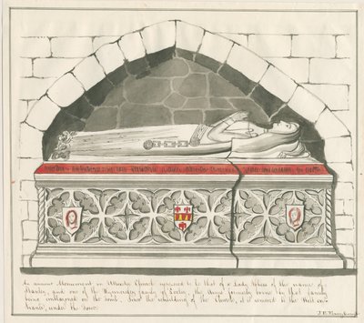 Uttoxeter Church - Kynnersleyn Lady Abbessin hauta: kynä- ja pesupiirustus, nd [1800-luvun puoliväli] tekijältä John Robert Fernyhough