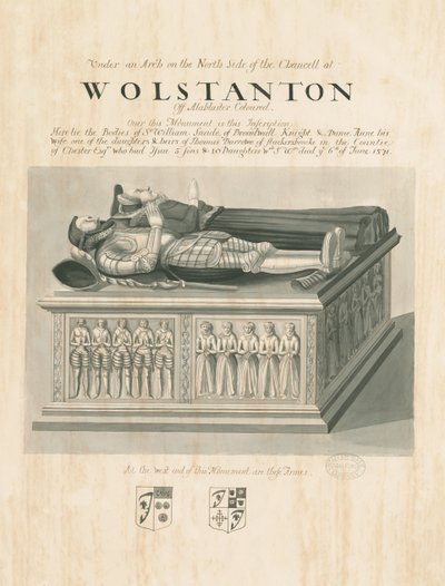 Wolstantonin kirkko - Sir William Sneiden ja Dame Annen hauta: seepia- ja kynäpiirros, nd [?1800-luku] (piirustus) tekijältä John Robert Fernyhough