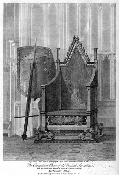 Englannin suvereenien kruunuistuoli, Westminster Abbey, Lontoo, 1810. tekijältä John Roffe