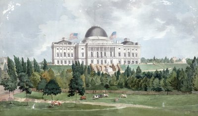 Yhdysvaltain Capitolin länsirintama, lehmät etualalla 1831 (öljy kankaalle) tekijältä John Rubens Smith