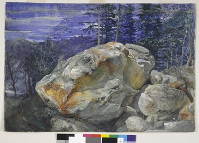 Fragmentti Alpeista, n. 1854-56 (wc ja guassi kynällä paperille) tekijältä John Ruskin