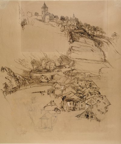 Fribourg, Sveitsi: Kynäluonnos, heinä tai elo-syyskuu 1856 tekijältä John Ruskin