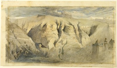 Mont Saleve, n.1840 (akvarelli grafiitin ja grafiitin päälle kermanväriselle paperiarkille, levitetty kermanväriselle paperiarkille). tekijältä John Ruskin