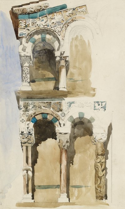 Osa tuhoutuneen San Michelen kirkon julkisivua Forossa Luccassa, 1846 tekijältä John Ruskin