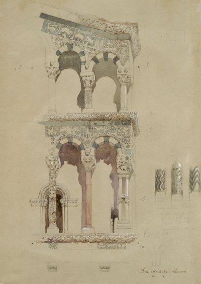 Osa tuhoutuneen San Michelen kirkon julkisivua Forossa, Luccassa, sellaisena kuin se näytti vuonna 1845, Ma tekijältä John Ruskin
