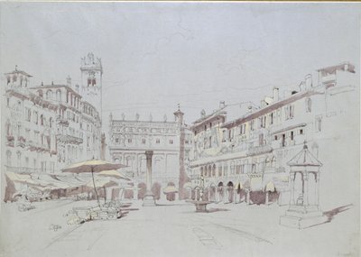 Tutkimus Piazza delle Erben yksityiskohtia varten, Verona, 19. toukokuuta 1841 tekijältä John Ruskin