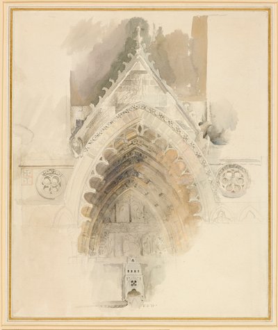 Amiensin katedraalin läntisen sisäänkäynnin pohjoinen kaari, 17.-18.5. tai 23.9.1856. tekijältä John Ruskin
