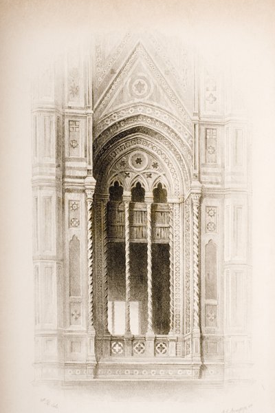 Leikkaus Campanile of Giottosta, Firenzestä, John Ruskinin teoksesta "Arkkitehtuurin seitsemän lamppua", kaiverrettu James Charles Armytage (n. 1820-97), julkaistu 1894 (kaiverrus) tekijältä John Ruskin