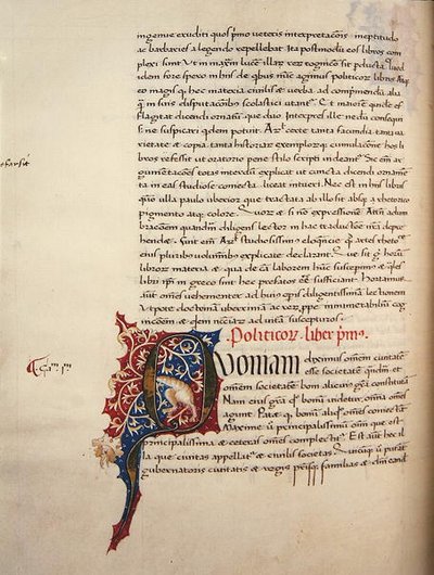 Ms.228, f.90v: Sivu Aristoteleen teoksesta Nikomakean etiikka ja politiikka tekijältä John Russell