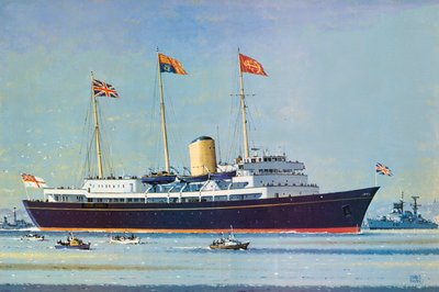 Britannia, kuningatar Elisabet II:n ja prinssi Philipin kelluva koti (värilitografia). tekijältä John S. Smith