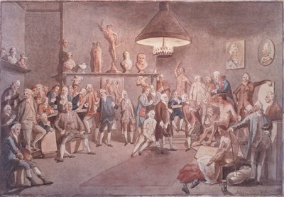 Lontoon kuninkaallisen akatemian akateemikot, kopio Johann Zoffanyn (1733-1810) maalauksen jälkeen tekijältä John Sanders