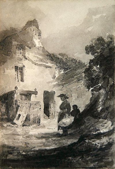 Dolgellyn vanha mökki (kynä ja harmaa pesu paperille) tekijältä John Sell Cotman