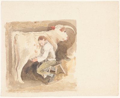 Poika lypsämässä lehmää tekijältä John Sell Cotman